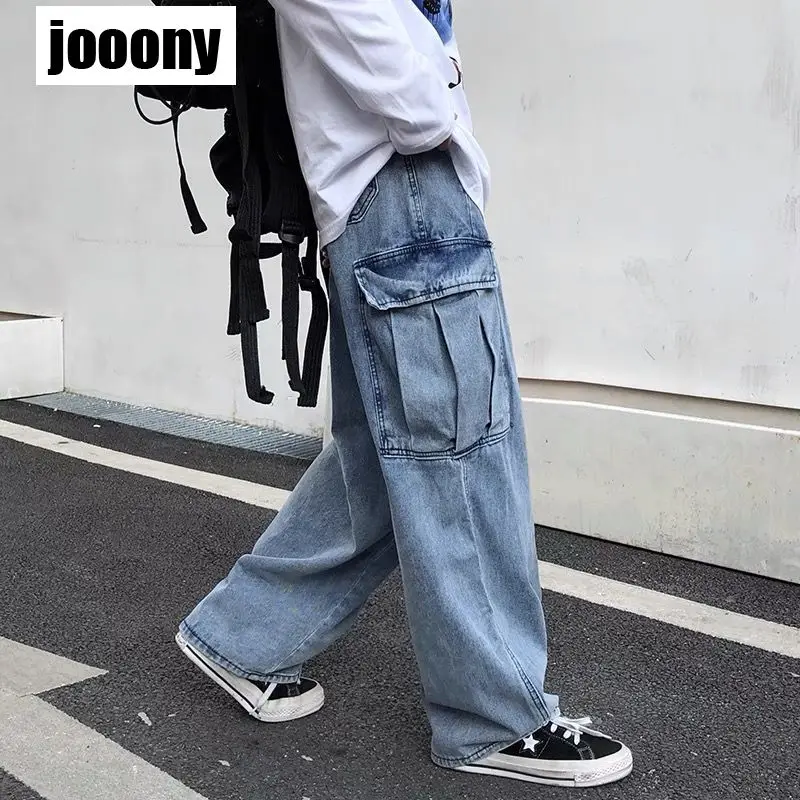 Wide leg denim Jeans Men\'s Autumn Daddy Trend Student Loose Straight-leg baggy Pants Japanese Loose hip hop 2022 New