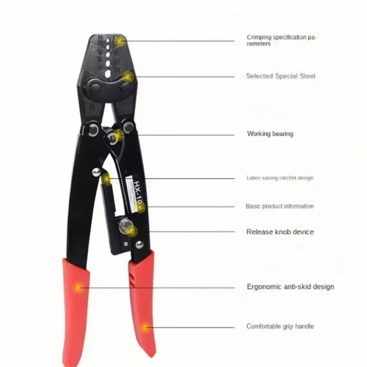 HX-10 Spine Wheel Type Labor-saving Terminal Crimping Tools for 1.25-10mm2 10-6AWG Terminal Electrician Specific Crimping Pliers