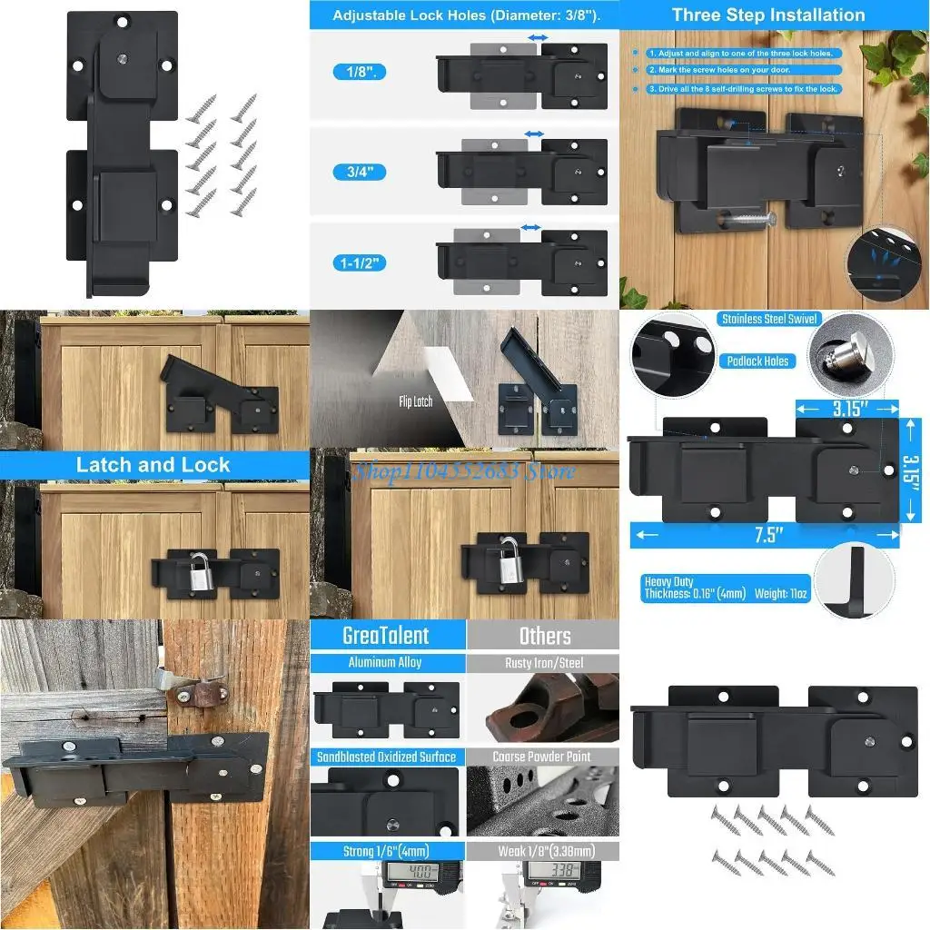 

Y6GD 7.5" Lockable Bolt Latches Multifunctional Gate Lock set for Securing Outdoor Gate