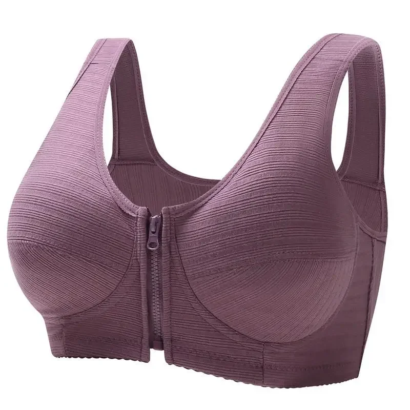 Soft Cotton Cup Front Zipper Underwear for Middle-aged and Elderly Women Without Underwire Vest Type New Plus Size Bra