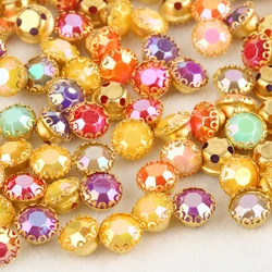 RESEN 100pcs 8mm Mixed Color Sew On Round Rhinestone with Gold Claw Acrylic Color AB Rhinestone for Sewing Garment Accessories