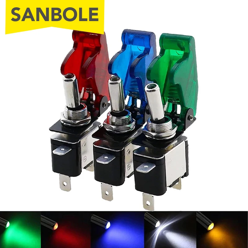 5pcs LED Modification Rocker Switch Arm Push Button Protection Cover 12V 20A For Racing Car Light Toggle Control ON-OFF