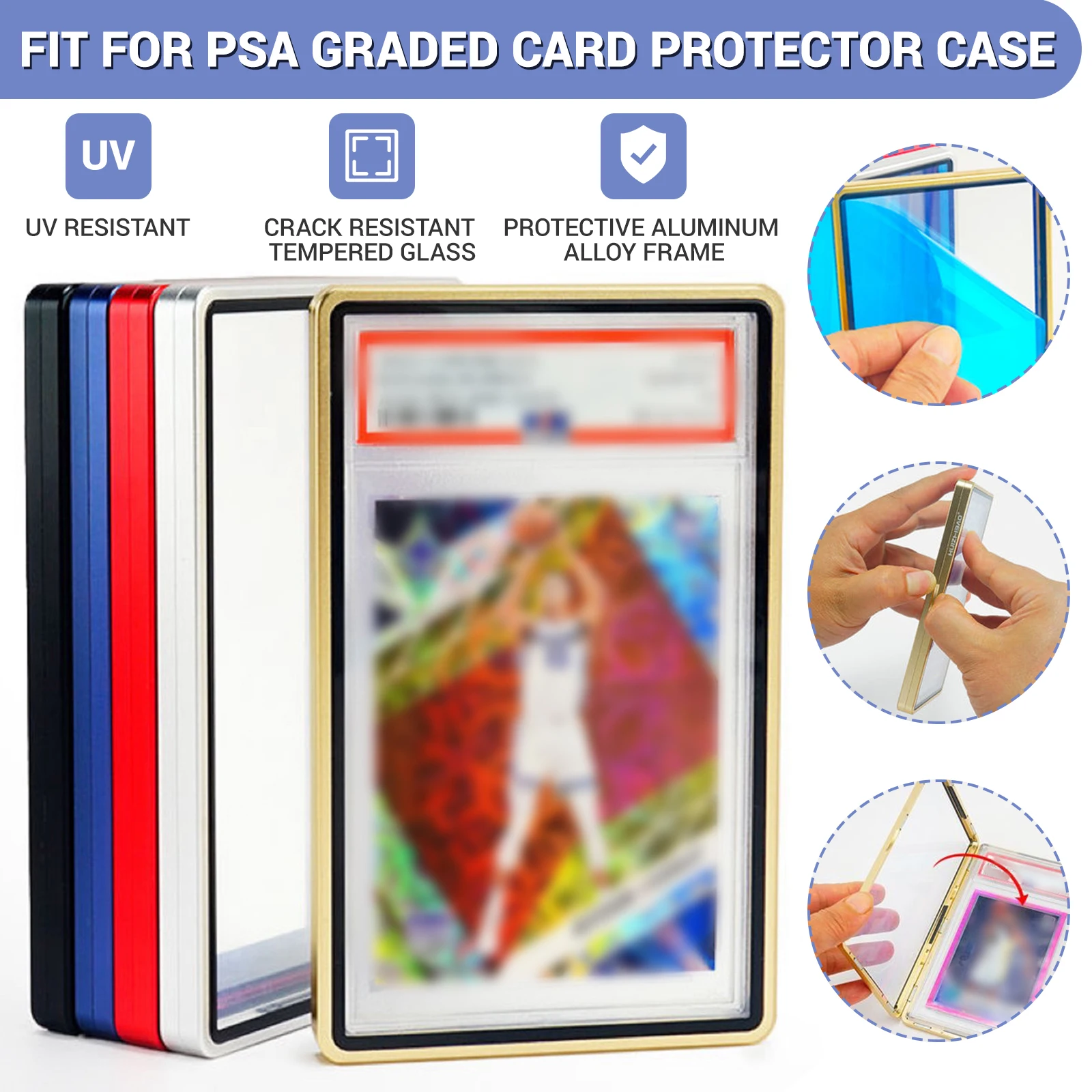 

Graded Card Protector with Metal Frame - Magnetic, Glass Case fit for -PSA slabs | UV & Scratch Resistant Storage card sleeve