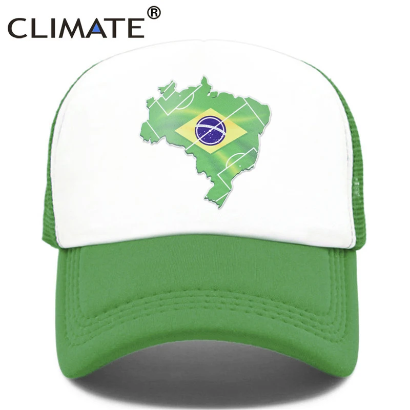 CLIMATE Brazil Cap Brazilian Brazil Flag Map Trucker Cap National Football Fans Team Green Sport Hat Cap Cool Summer Mesh Cap