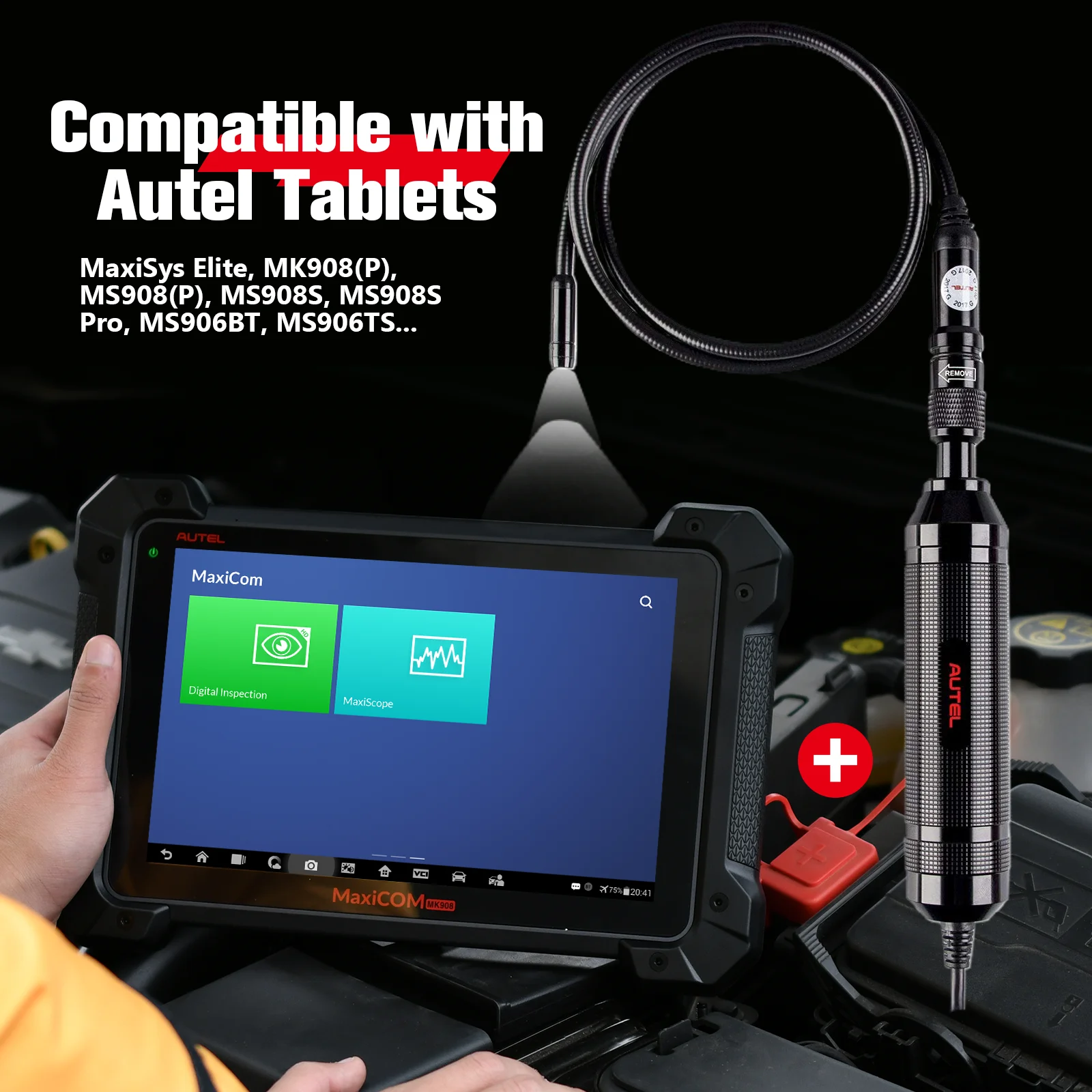 Autel MaxiVideo MV108S Digitale auto-inspectiecamera 8,5 mm ultraslanke Borescope Snake-camera + LED-licht