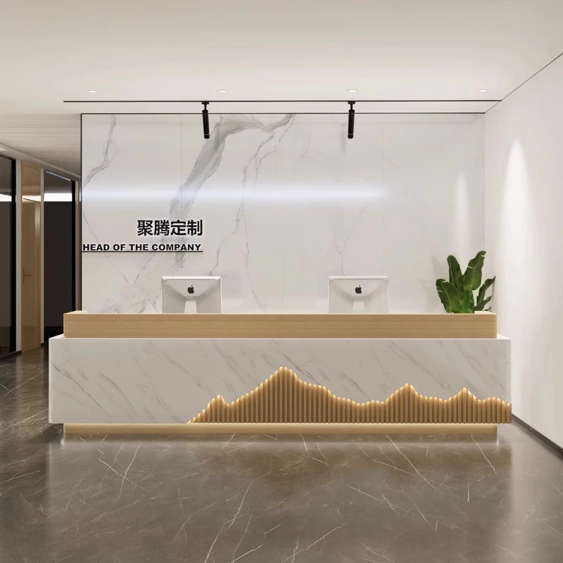 

Company Design Desks Display High Quality Checkout Elegant Store Adult Curved Light Luxury Desks Welcome Salon Bureau Furniture