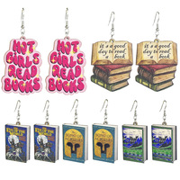 New Retro Reading Day Earrings for Girls Love Reading Books Minimalist Temperament Forest style Wooden Earrings Decoration