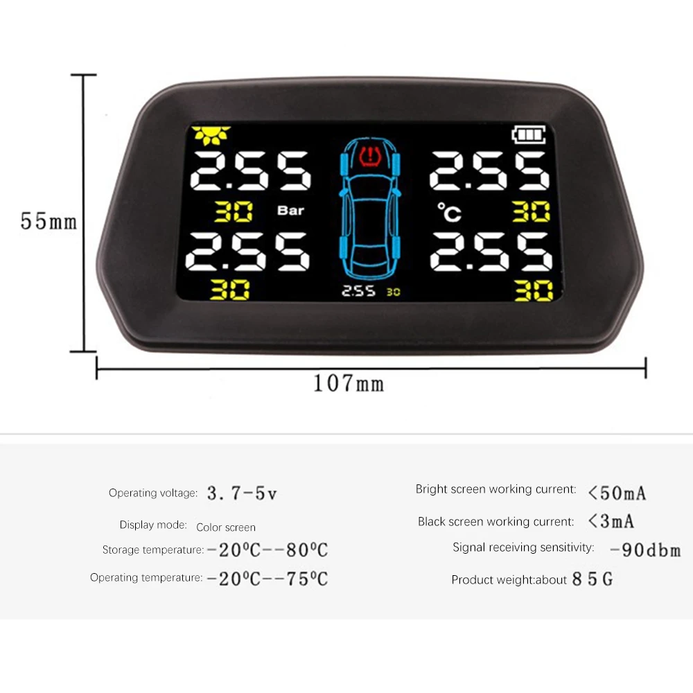

AB56-Car TPMS Tire Pressure Monitor Solar External Sensor Tire Pressure Alarm Monitoring System Control Spare Tire