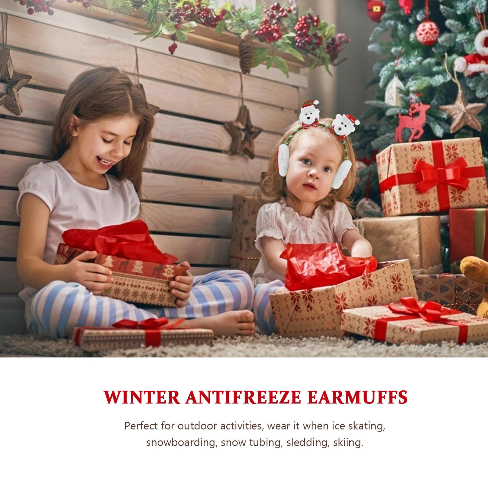 غطاء أذن جميل لعيد الميلاد لغطاء الأذن للشتاء الدافئ بتصميم الدب الكرتوني مثالي للتزلج على الجليد هدية السنة الجديدة #1