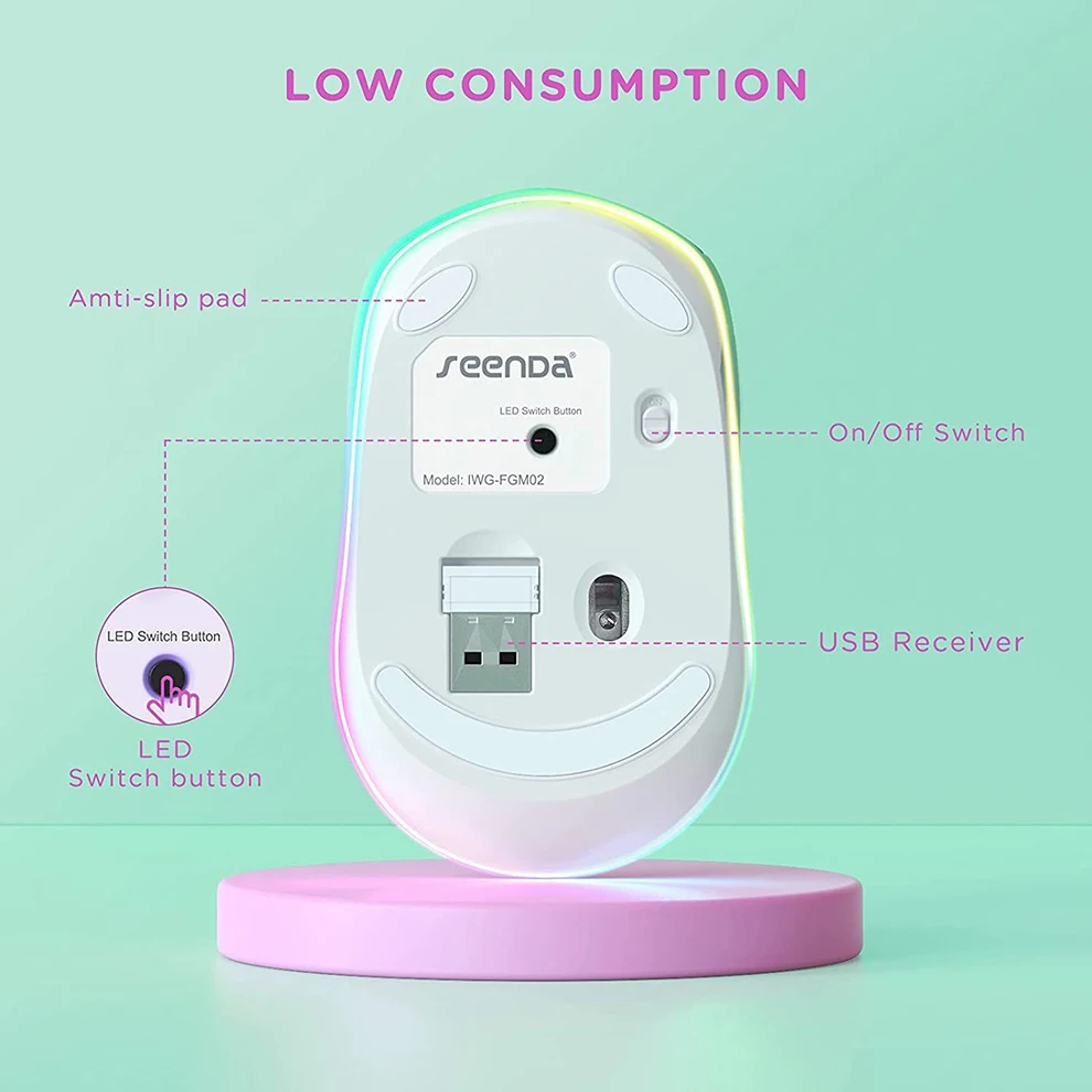 القوس قابلة للشحن ماوس لاسلكي محمول 2.4G ماوس لاسلكي LED أضواء قوس قزح هادئة انقر فوق الفئران للكمبيوتر المحمول #3