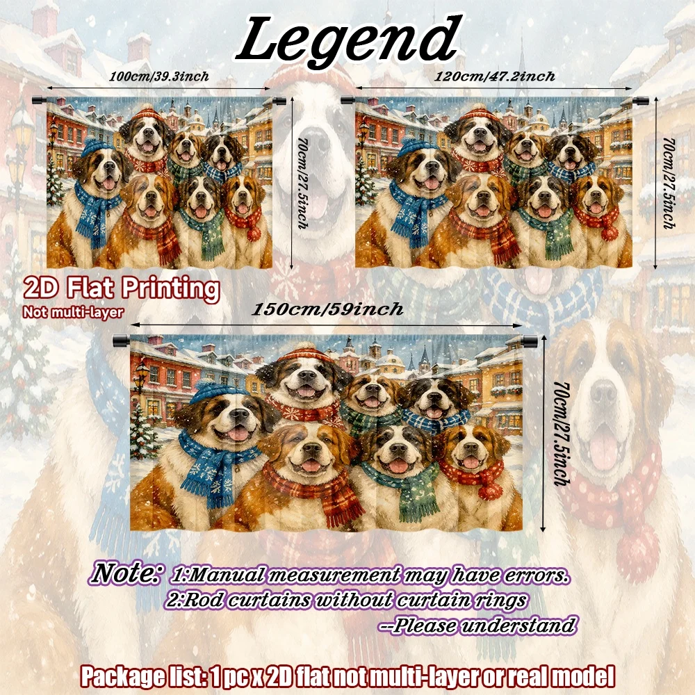2D flat 1pc French romantic style Saint Bernards in Snow Digital printing Bay window balcony curtains Kitchen cabinets, home