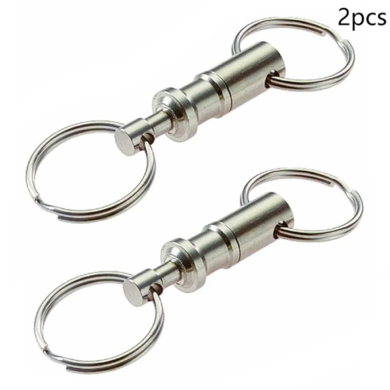 2pcs Removable Keyring Quick Release Keychain Dual Detachable Key Ring Snap Lock Holder Steel Pull-Apart Key Rings