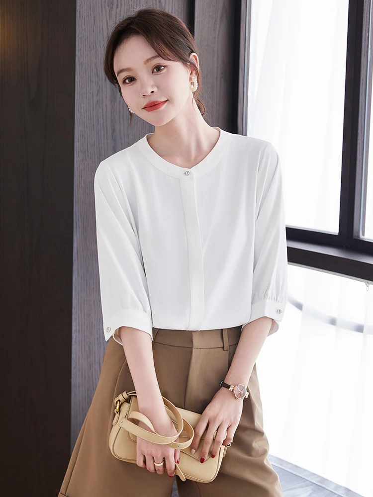 

AIyssa-Women's Mid-Sleeve Shirt, Professional Fashion, Elegant Temperament, Spring and Summer, New, 2024