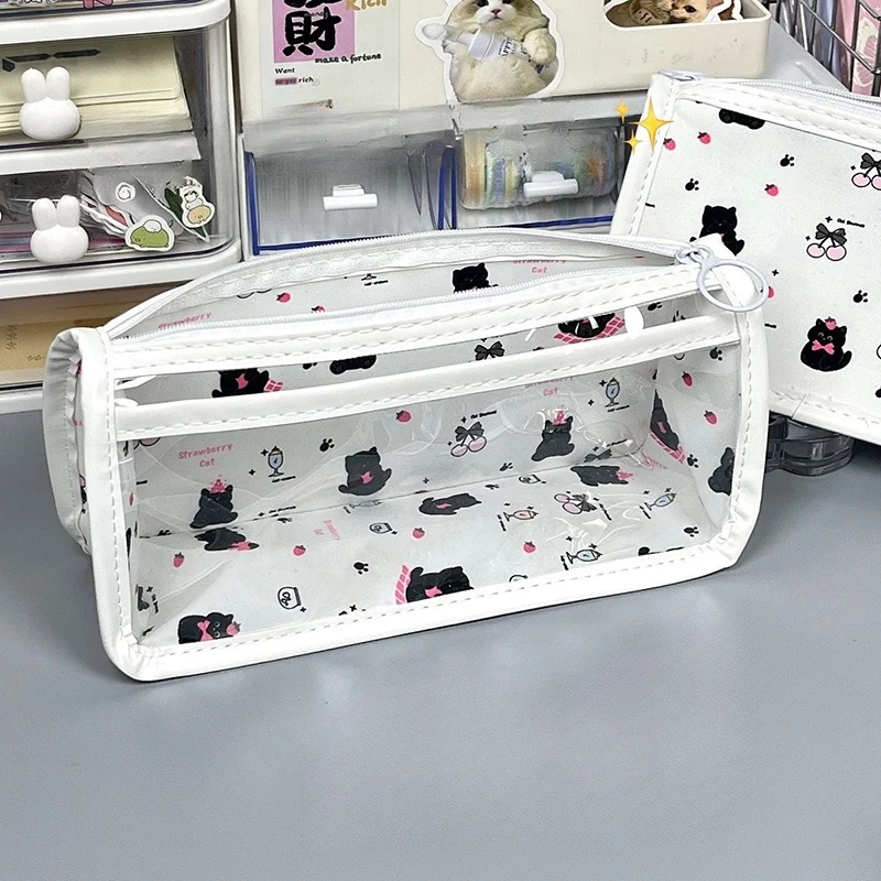 

Cute Black Small Cat Translucent Pencil Case Storage Bag Large Capacity Stationery Pouch Gifts