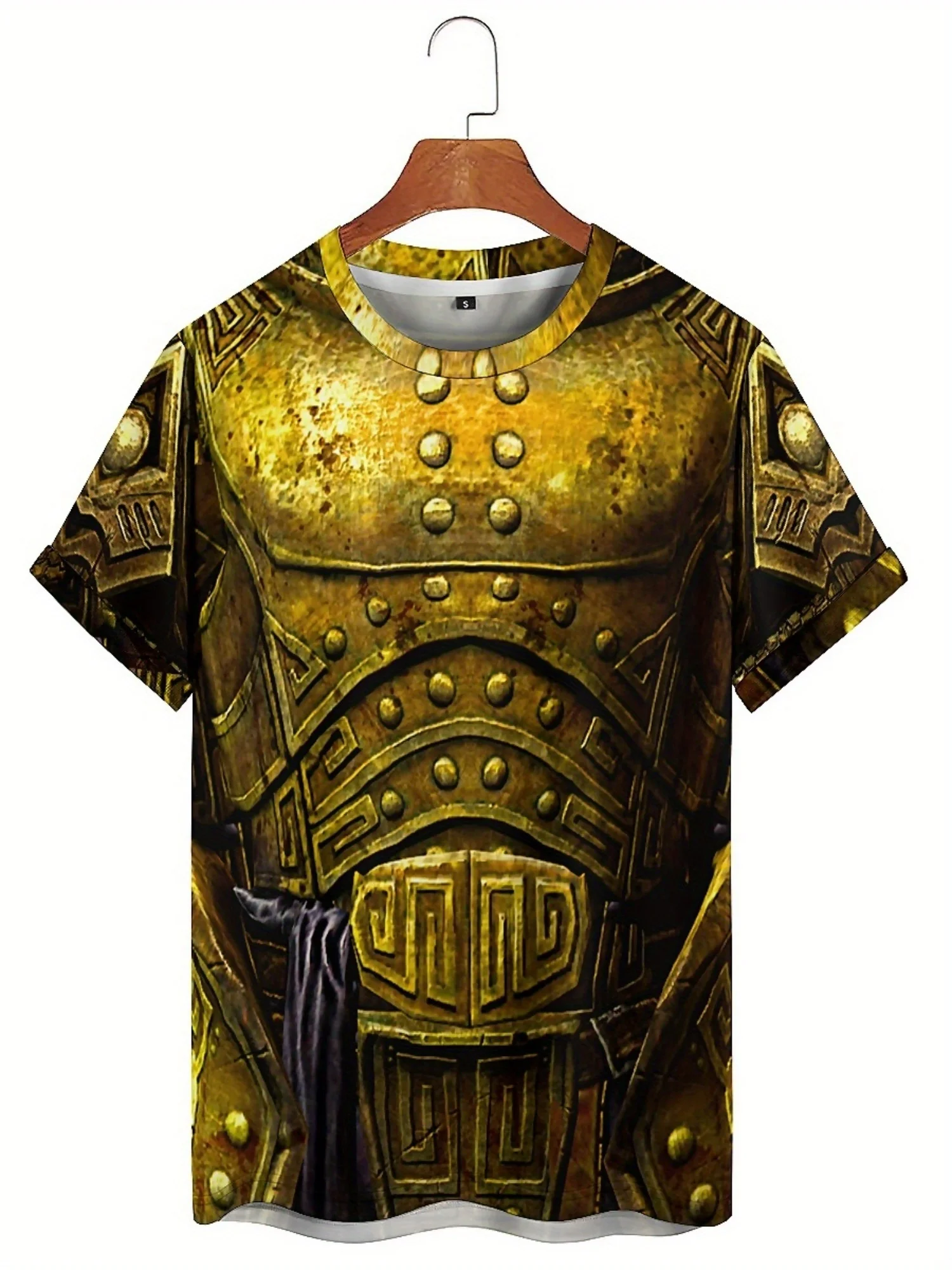 Camiseta con armadura de caballero dorado con estampado 3D para hombre, diseño europeo medieval vintage, estilo gótico, perfecta para cosplay y ropa casual