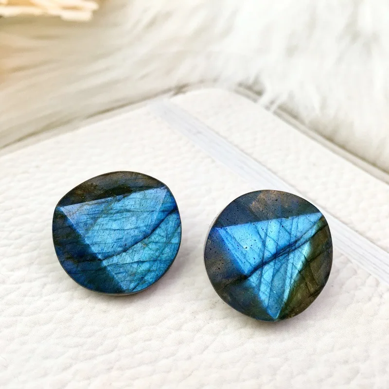 2pcs Women Natural Blue Flash Labradorite Hexagram Pendant Gray Moonstone Crystal Charm Accessory Spiritual Healing Gift