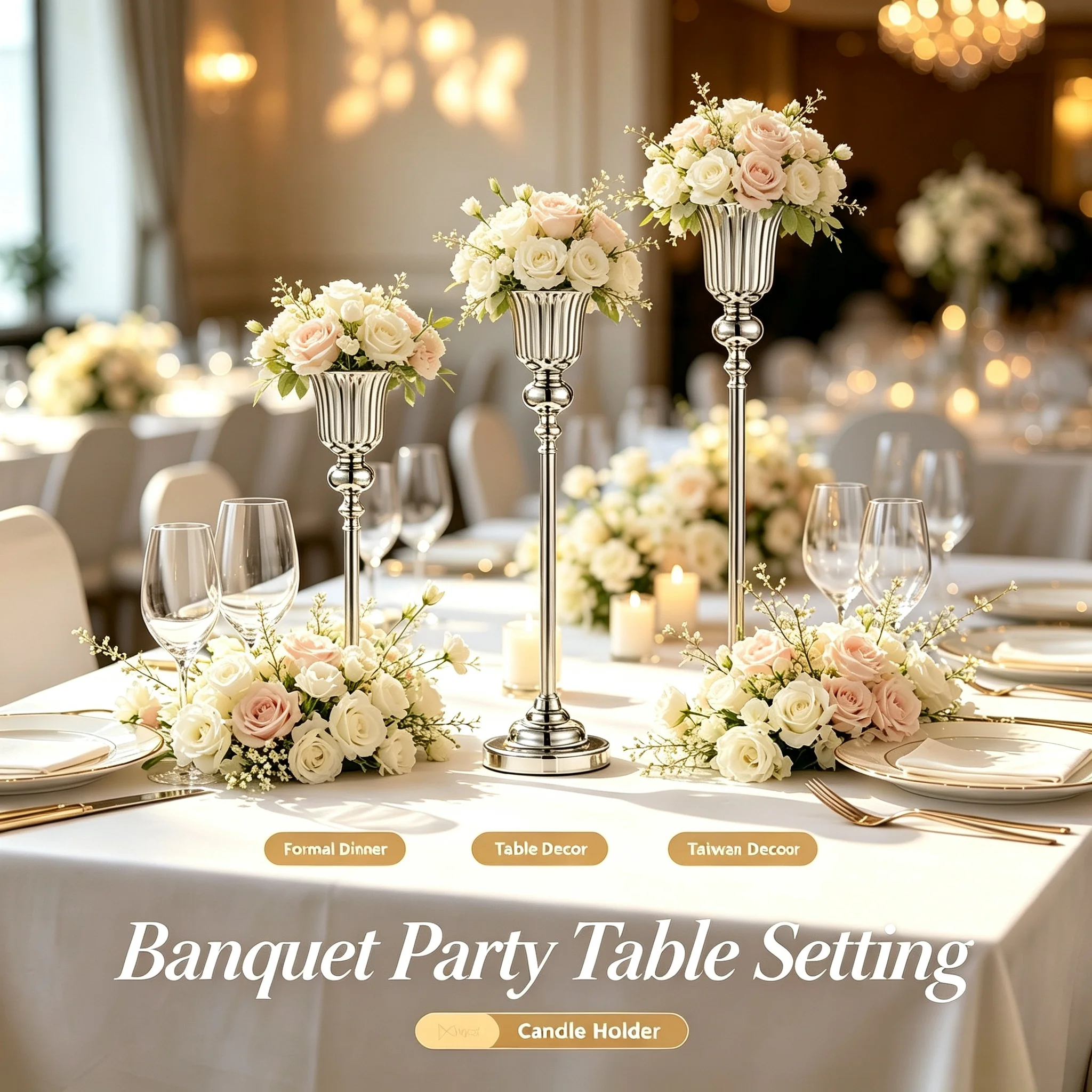 Detachable Screw‑Build Sliver Floral Candlestick Varied‑Height Weighted For Wedding Reception Dining Room Table Display Ornament