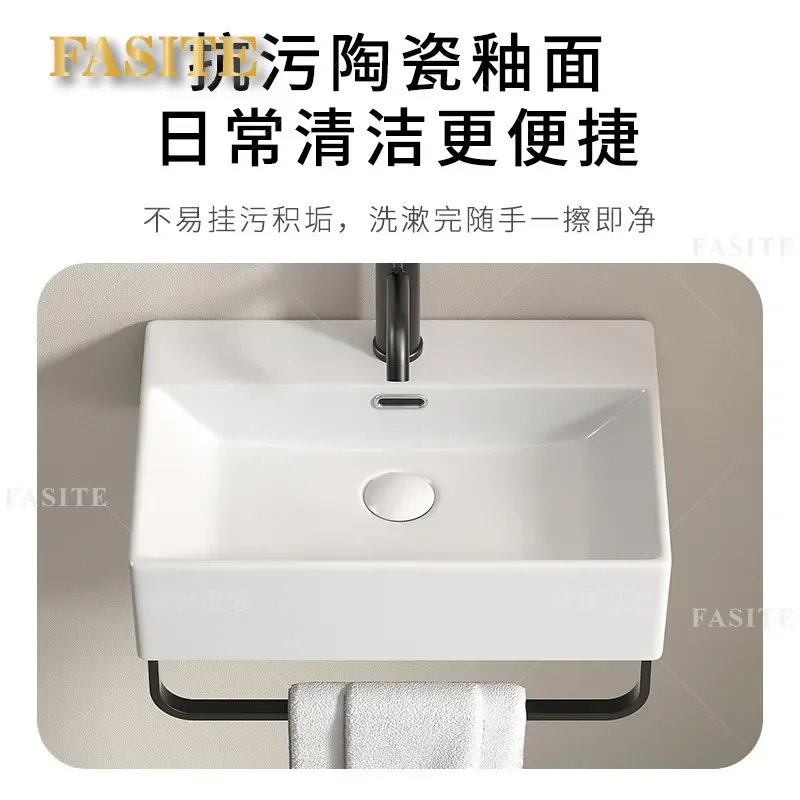 For Square Ceramic Integrated Wash Basin with Towel Rack  Bathroom Sink for Apartment Outdoor Project Batch