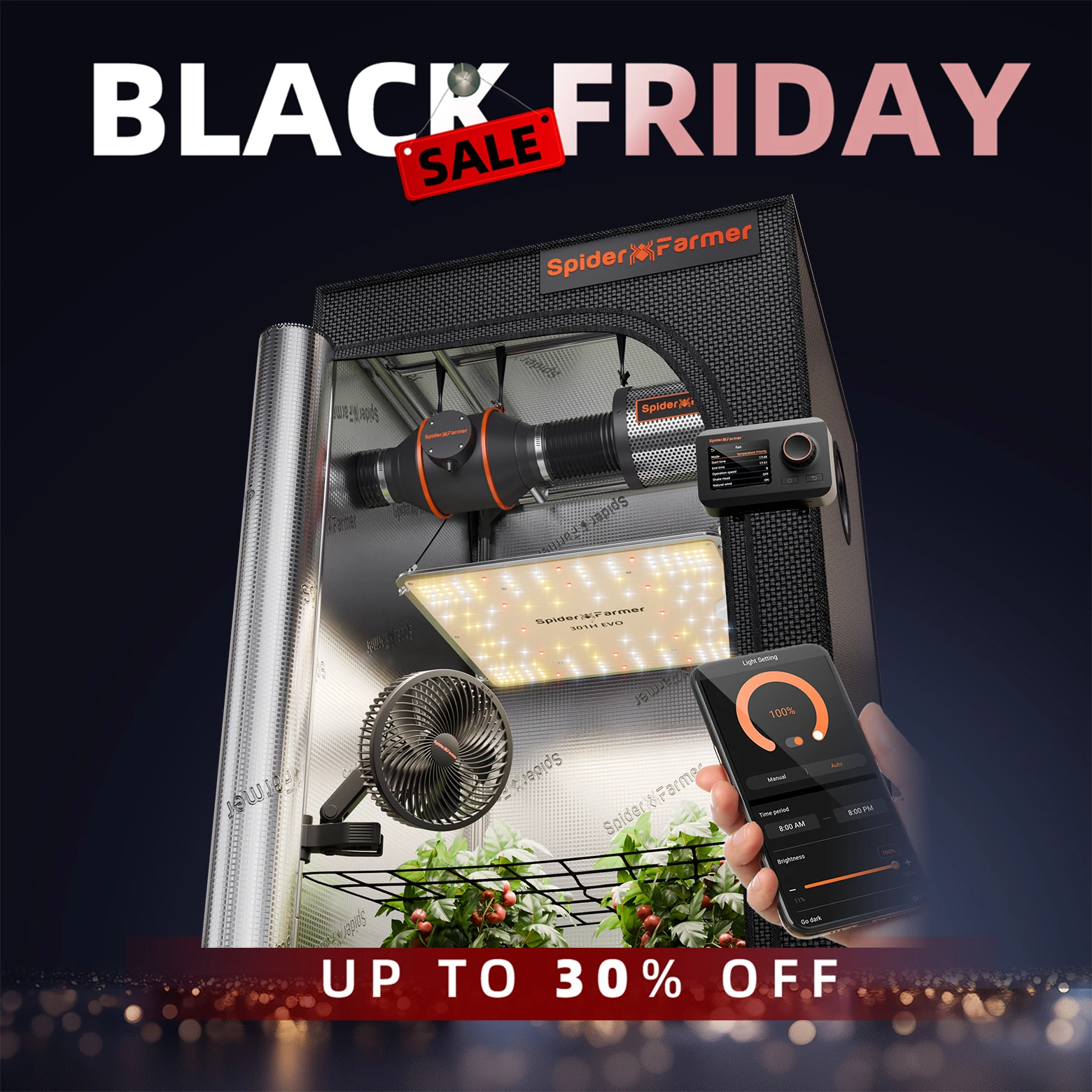 

Spider Farmer 70x70x160 см Комплект умной палатки для выращивания с GGS + SF1000 301H EVO Полный спектр светодиодов + 6-дюймовый зажимной вентилятор + 4-дюймовая вентиляционная система