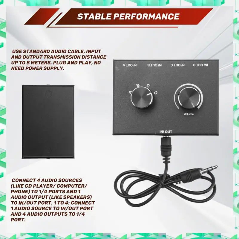 

3C Electron 4 Port 3.5Mm Stereo Audio Switcher Support 1 In 4 Out Or 4 In 1 Out For PC Phone Laptop Headphone,4 Port 3.5Mm Stere