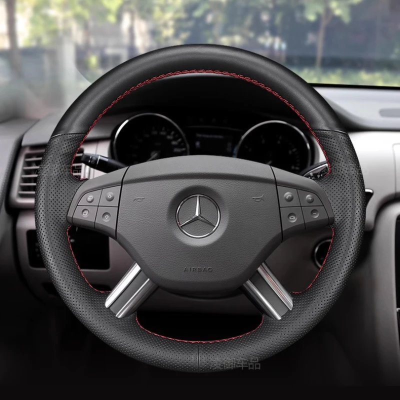 For Mercedes Benz W164 M-Class ML350 ML500 X164 GL-Class GL4 Hand-stitch black Genuine Leather non-slip car Steering Wheel Cover