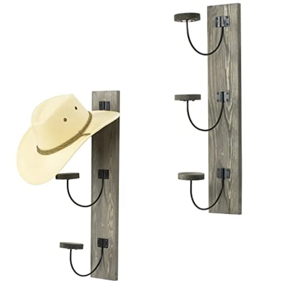 

2 Pcs Hat Rack Wall Mount Cowboy Hat Organizer Holder Coat Cap Clothes Hanger with Metal Wire and Wood Hooks