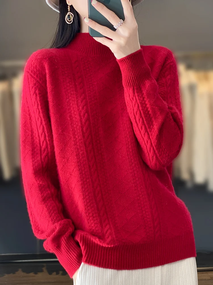 

Addonee Women Cashmere Sweater 100% Merino Wool Pullover Autumn Winter Mock Neck Knitwear Soft Warm Jumpers Casual Tops Clothing