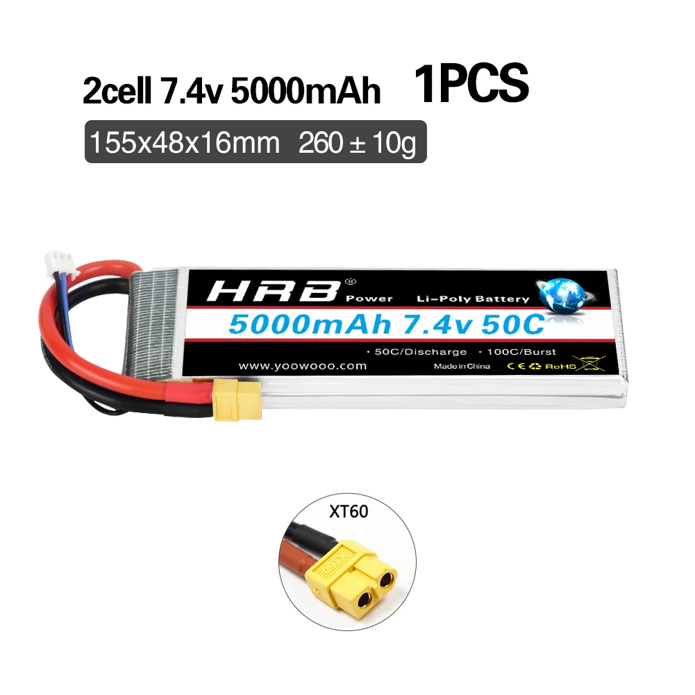 1/2 st HRB 2 S 7.4 V 5000 mah Lipo Batterij 50C 2 S RC Batterij met XT60 Connector voor RC Auto Vrachtwagen RC Drone Vliegtuig RC Boot