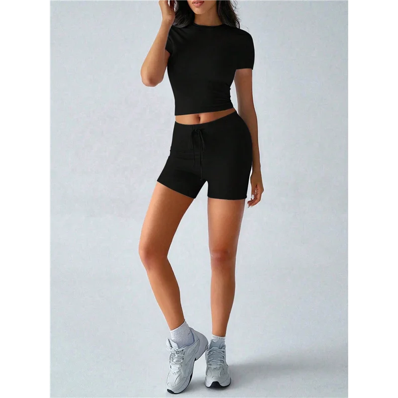 Setelan Olahraga Wanita Musim Panas A09P 2 Potong Celana Pendek Ketat
