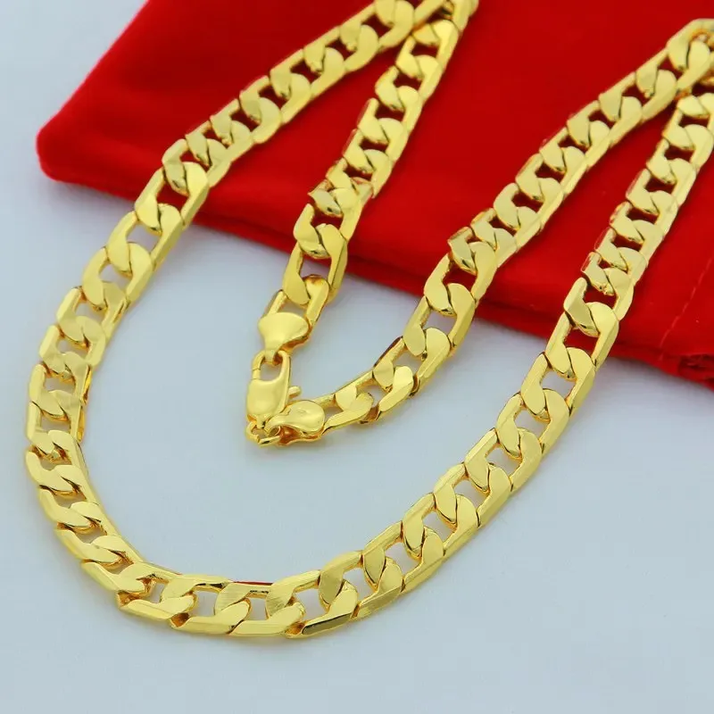 

Luxury 24K 9999 Pure Gold real gold Men's Sideways Cuban Necklace Wide 4mm 6mm 8mm 10mm