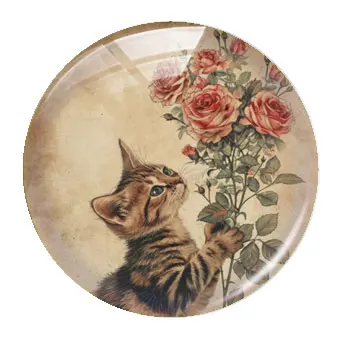 Handmade Steampunk Cat Kitty Photo Glass Cabochon Flatback Demo Flat Back Cameo For Diy Jewelry Making Supplies Accessories