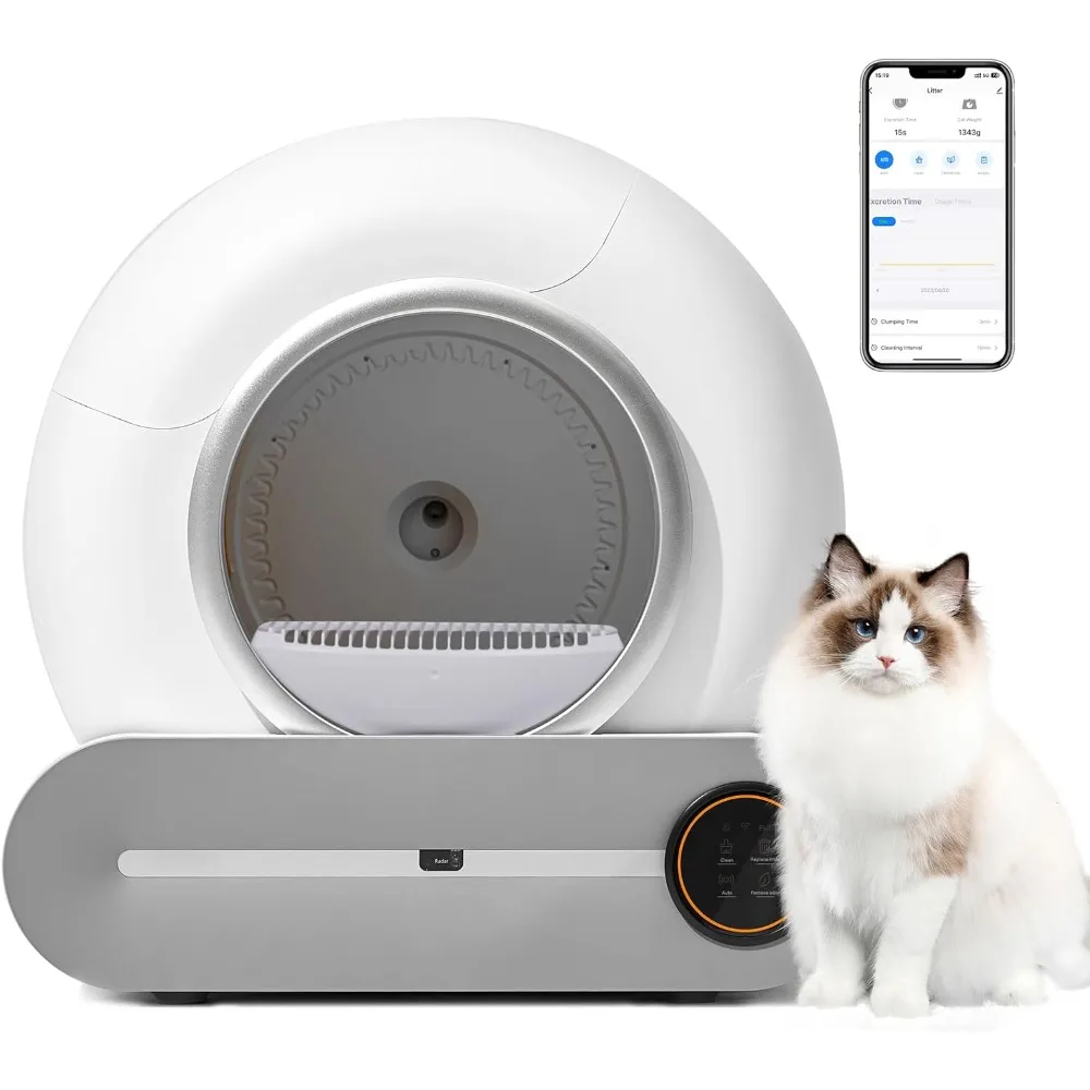 Litter Box with APP Control, Smart Cat Litter Cleaning Robot, Automatic Cat Litter Box, Secure Alert/Health Monitor/Ionic