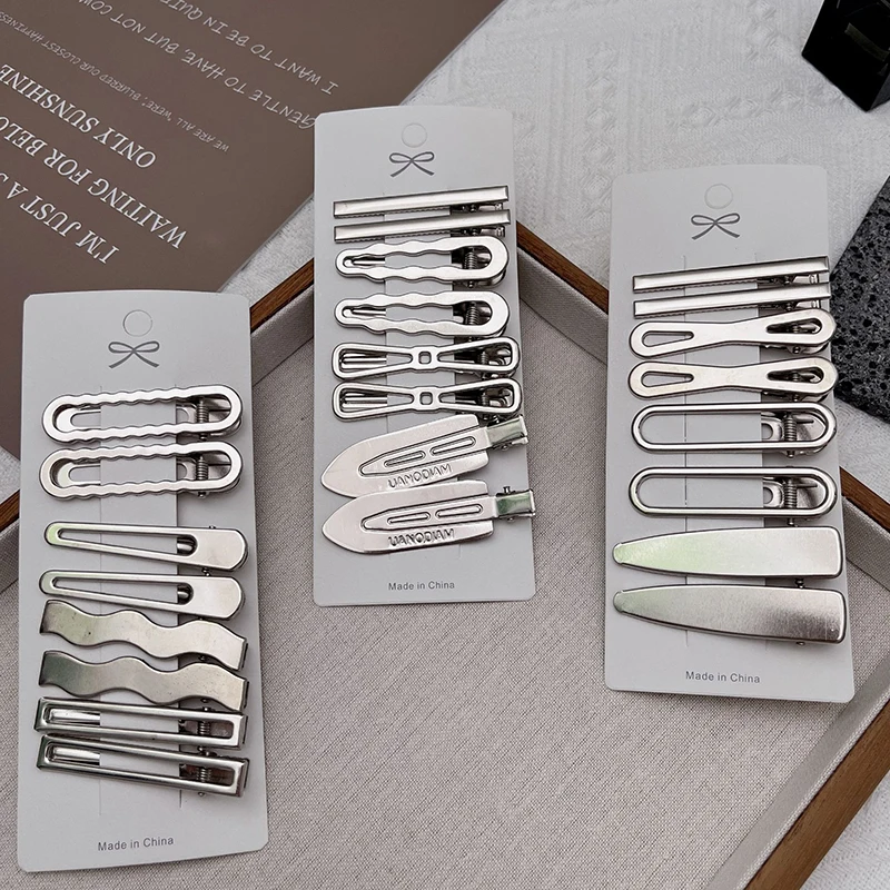 8pcs Girl Hair Pins Silver Metal Duckbill Clip Women Hair Clips Side Bangs Female Ladies Barrettes Hair Accessories