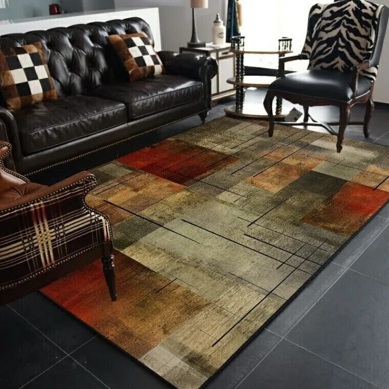 

Retro Plaid Carpets Living Room Sofa Table Non-slip Floor Mat Old-fashioned Decor Lounge Area Rug Easy Cleaning Bedroom Carpet