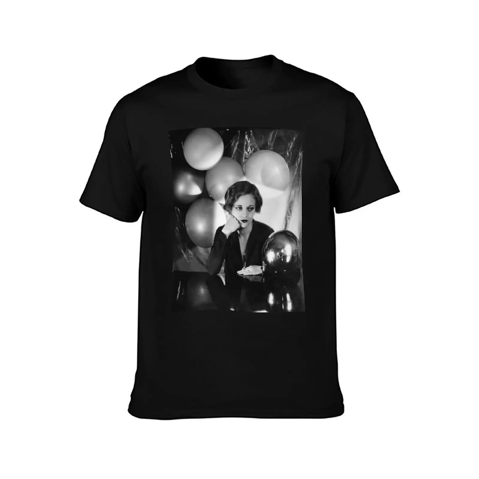 Tallulah Bankhead Surrounded by Balloons Black & White Photo T-Shirt, Summer Casual Cotton Tee, Oversized Streetwear Tops