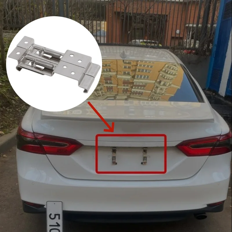 2 PCS Rectangular Car License Plate Spring Loaded Stainless Steel Bracket Cars Frame Holder Clamps Trailer Number Plate Clips