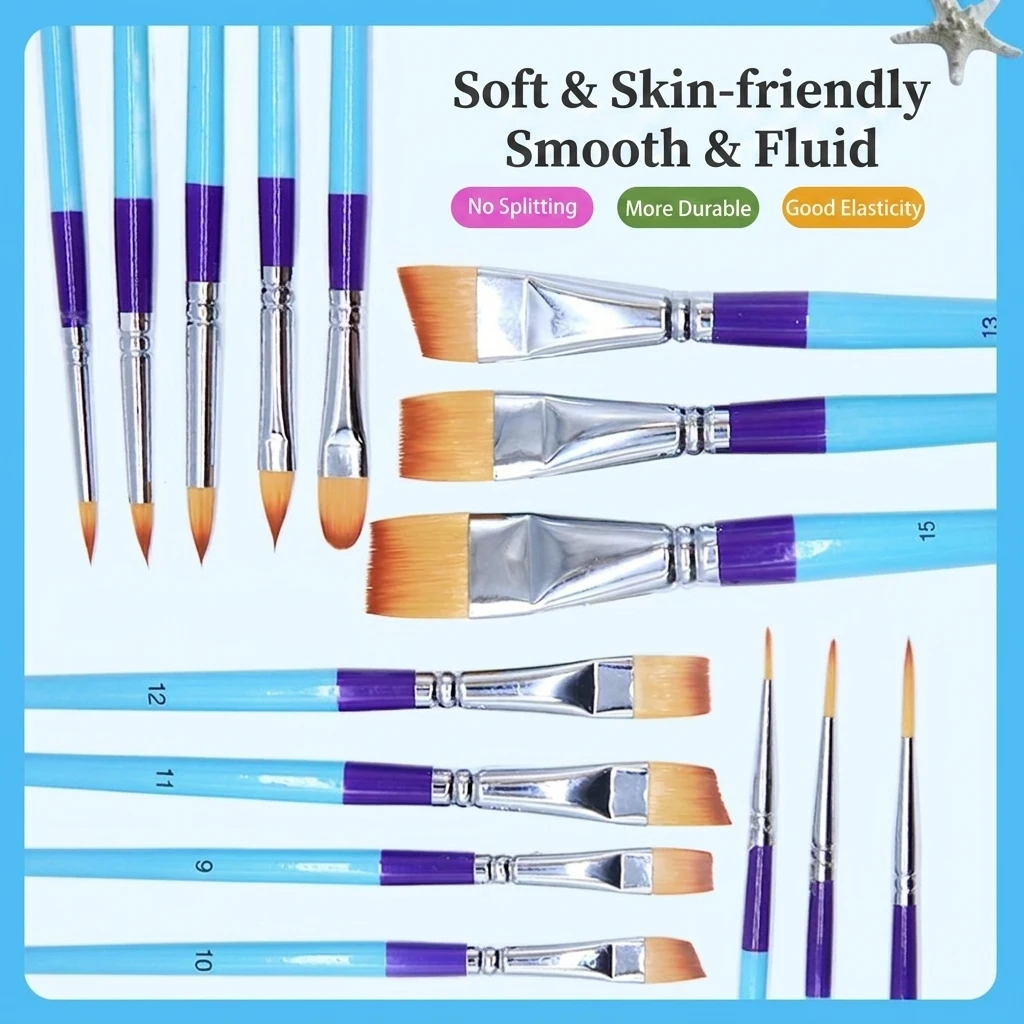 Professional Face Painting Brush 15 Pcs Set Multi-Functional Painting Brush Set-Nylon Hair  for Watercolor Oil Acrylic & Gouache