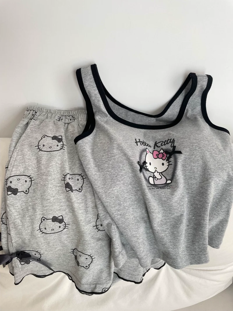 

Summer Women's Hello Kitty Pajamas Pants Tank Top Shorts Pajama Set Cotton Comfortable Loungewear 2024 New