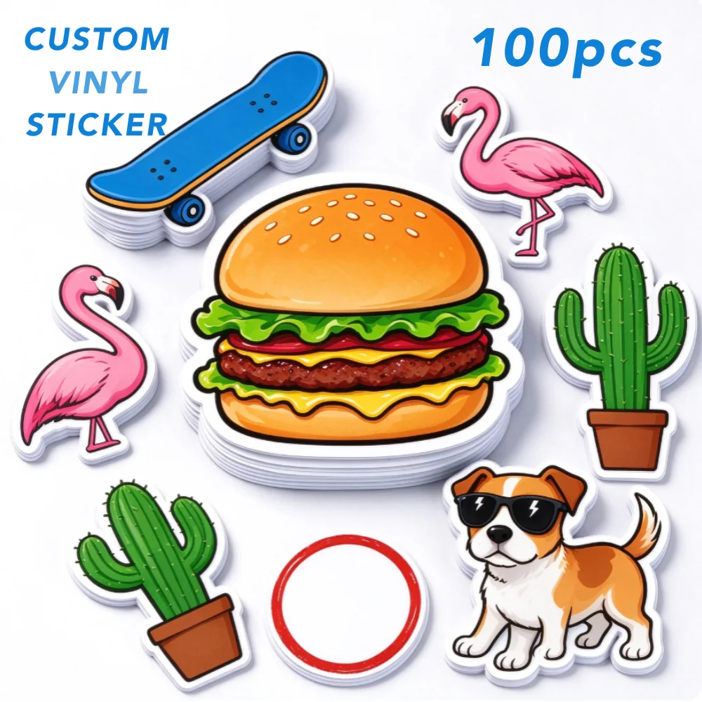 100pcs Custom Stickers Labels With Logo Name Text Waterproof Glossy Film Die Cut Vinyl Personalized For Business Logo