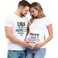 2027 New Cute Dad +Mom+ Baby Printed Couple Maternity T-Shirt Pregnancy Announcement Shirt Couple Pregnant Tshirt Clothes 2