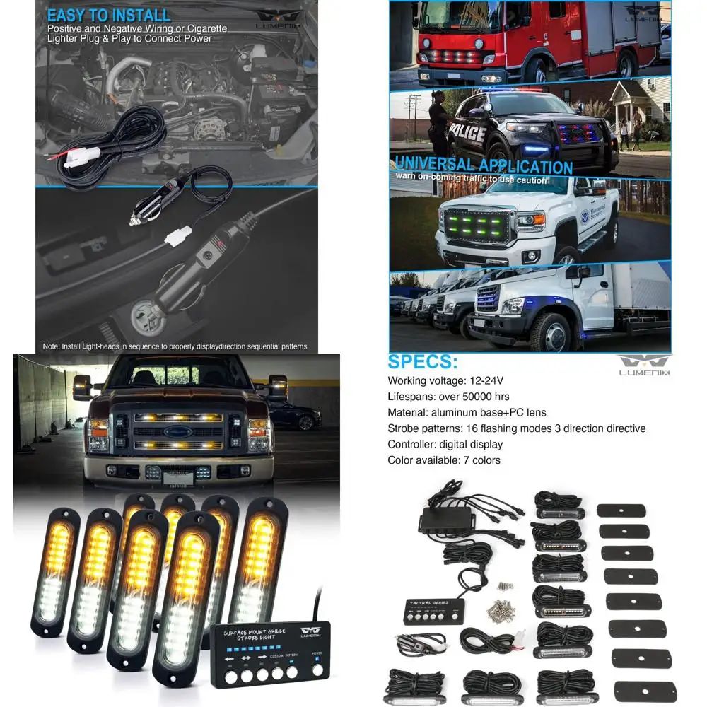 

Комплект светодиодных стробоскопов янтарного цвета для поверхностного монтажа с контроллером для 8 шт. боковых габаритных огней, предупреждающих и сигнальных светов для строительной техники