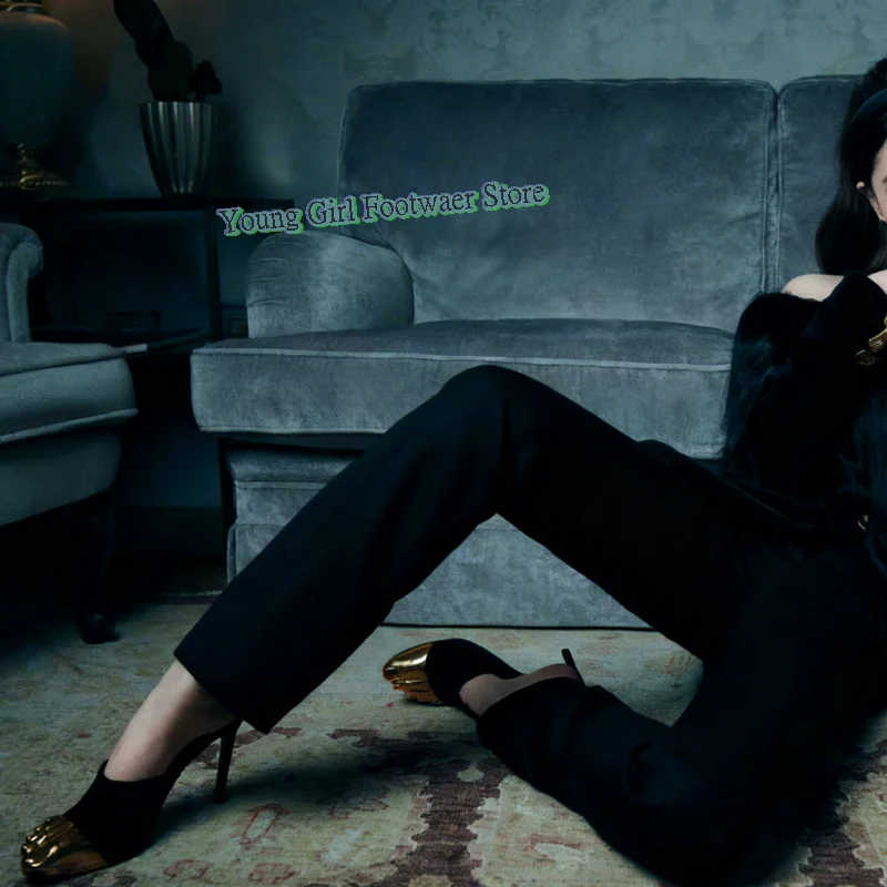 الذهبي تو عالية الكعب الإناث مثير الخناجر الجانب الهواء أحذية نسائية القوس حمالة تصميم 2025 النمط الأوروبي المدرج نمط #1