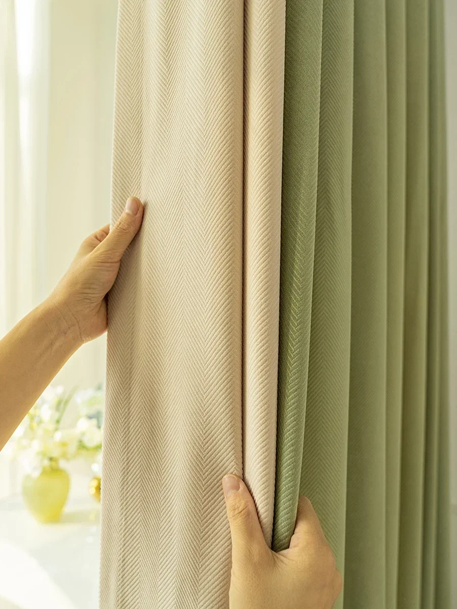 Simple And Modern Herringbone Pattern Chenille Blackout Bedroom Curtains High-end Light Luxury Living Room Window Custom Cloth