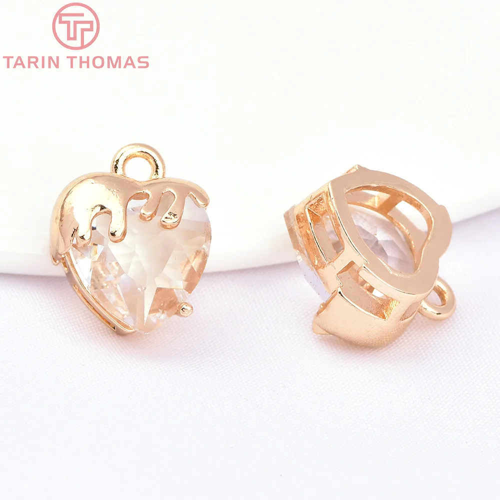 النحاس مع المعلقات القلب الزجاج ، 24K لون الذهب ، 10 قطعة ، 11x13.5 مللي متر ، عالية الجودة ، DIY بها بنفسك صنع المجوهرات ، اكسسوارات النتائج ، 7605
