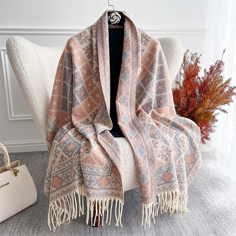 

Autumn Winter Scarf Blanket for Women Pashmina Shawls and Wraps Cashmere Warm Thick Stoles Lady Outdoor Bufanda Poncho Scarves