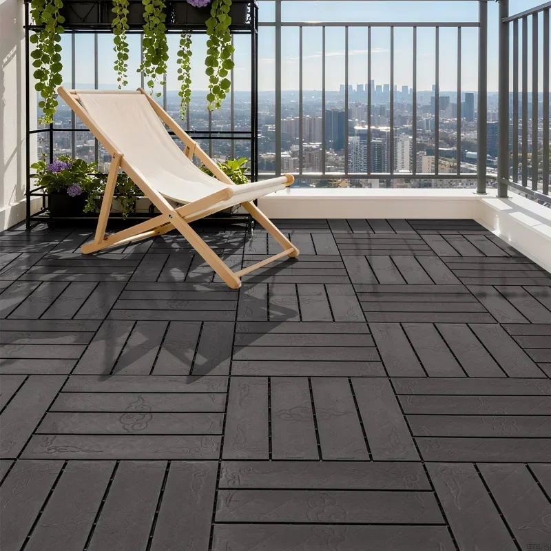 Waterproof Anti-Slip WPC Deck Tiles 11PCS Interlocking Outdoor Flooring For Balcony Patio Garden Easy Install Wood Plastic