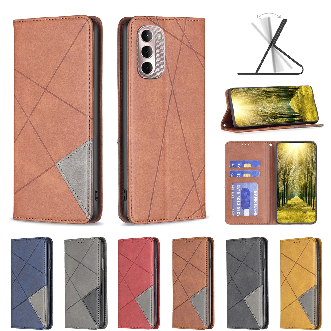 

24★Lozenge Leather Case Wallet Anti-fall Flip Phone Case For MOTO G85 E13 E32 E40 E30 X40 EDGE 40/50 5G NEO 5G/4G G 2023