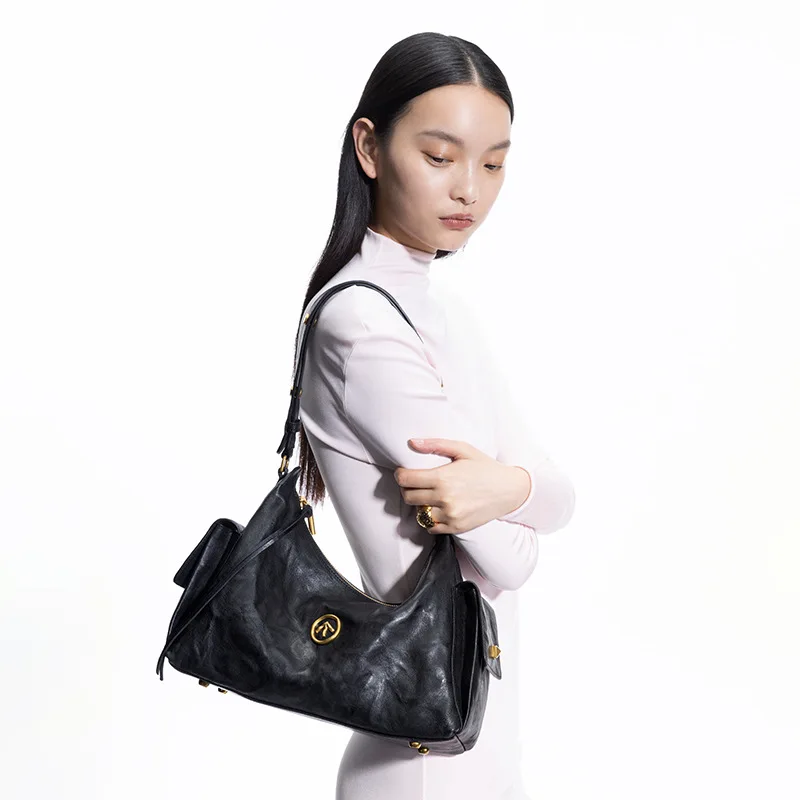 GROTTO 2025 New Single Shoulder Bag Toast Hobo Bag Vegetable-Tanned Lambskin Commuter Underarm Single Shoulder Crossbody Soft