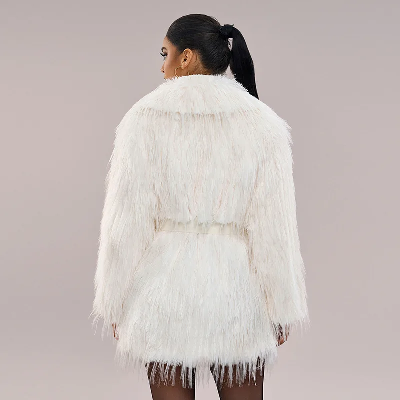 مربوط حقق طوق الأبيض فو الفراء معطف قصير سليم شرابة فو الثعلب فروي الستر رقيق الدافئة سميكة أفخم معطف معاطف فاخرة