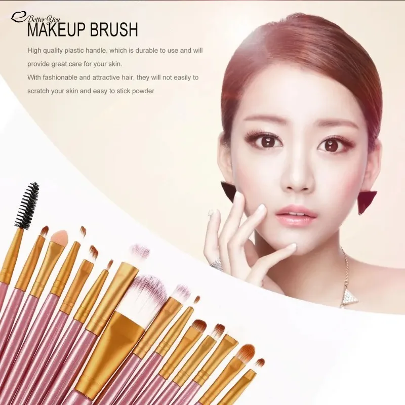 15pcs Makeup Brushes Set Kits Eyelash Lip Foundation Powder Eye Shadow Brow Eyeliner Brush Cosmetic Make Up Brush Tool New